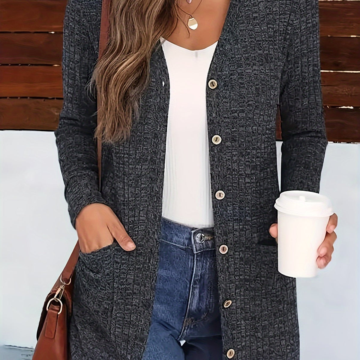 Cardigan élégant col V pour femme – Pull d'automne douillet boutonné