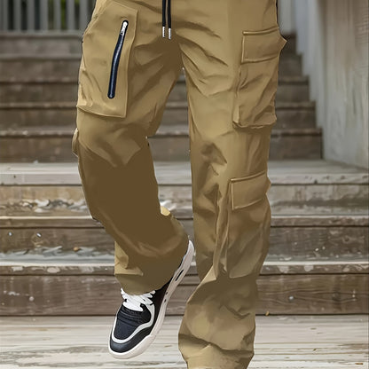 Pantalon cargo noir pour homme – Jogging d'extérieur coupe ample multi-zips pour le printemps/l'automne