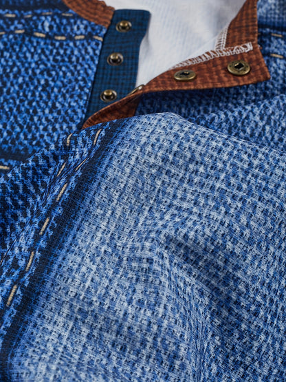 Haut pour homme Henry géométrique – T-shirt décontracté à manches longues et col rond