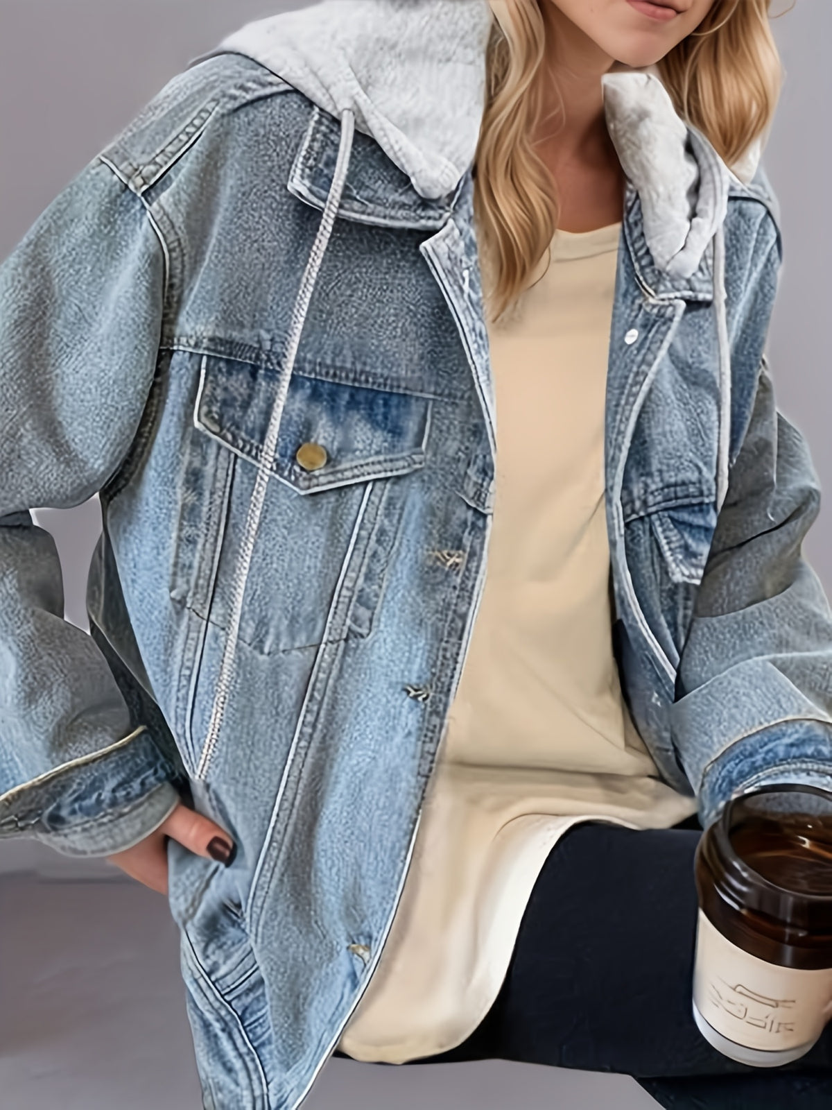 Veste en jean ample à capuche pour femme – Coupe rétro légère