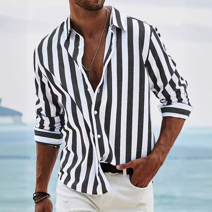 Chemise décontractée à rayures pour homme – Coupe ample, style britannique, manches longues