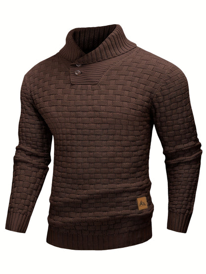 Pull en tricot gaufré pour homme – Grande élasticité avec col à revers