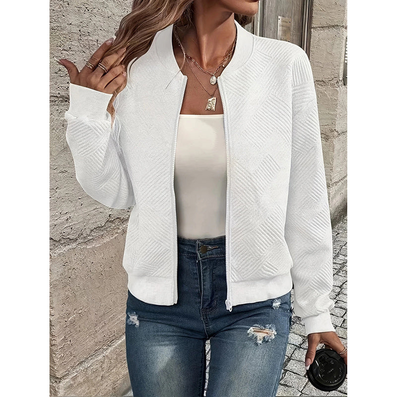 Blouson bombardier texturé Loom & Soul pour femme – Manteau mode d'automne zippé à col montant | Vêtement d'extérieur décontracté léger et chic