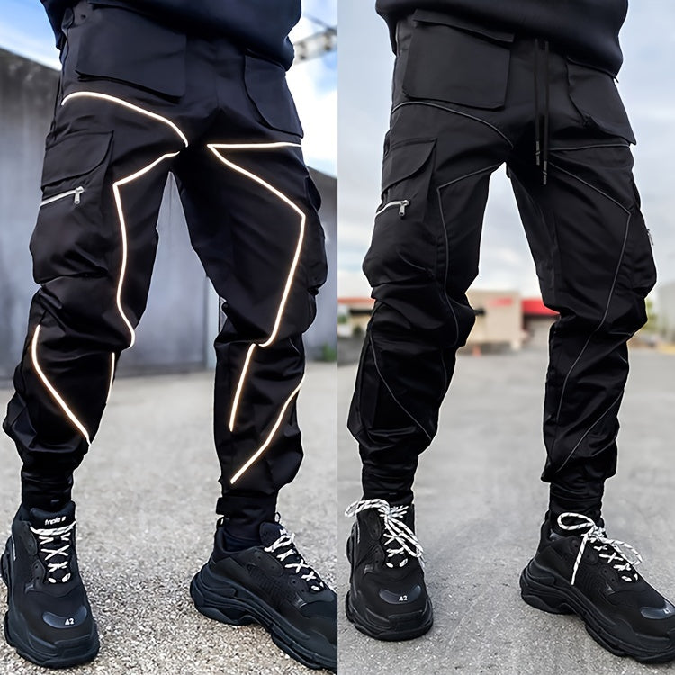 Pantalones cargo reflectantes para hombre – Pantalones deportivos holgados multibolsillos