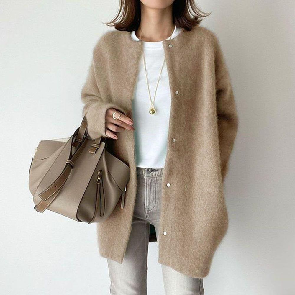 Loom & Soul™ Women’s Knitted Cardigan – Solid Color Slim Fit Single-Breasted Jacket