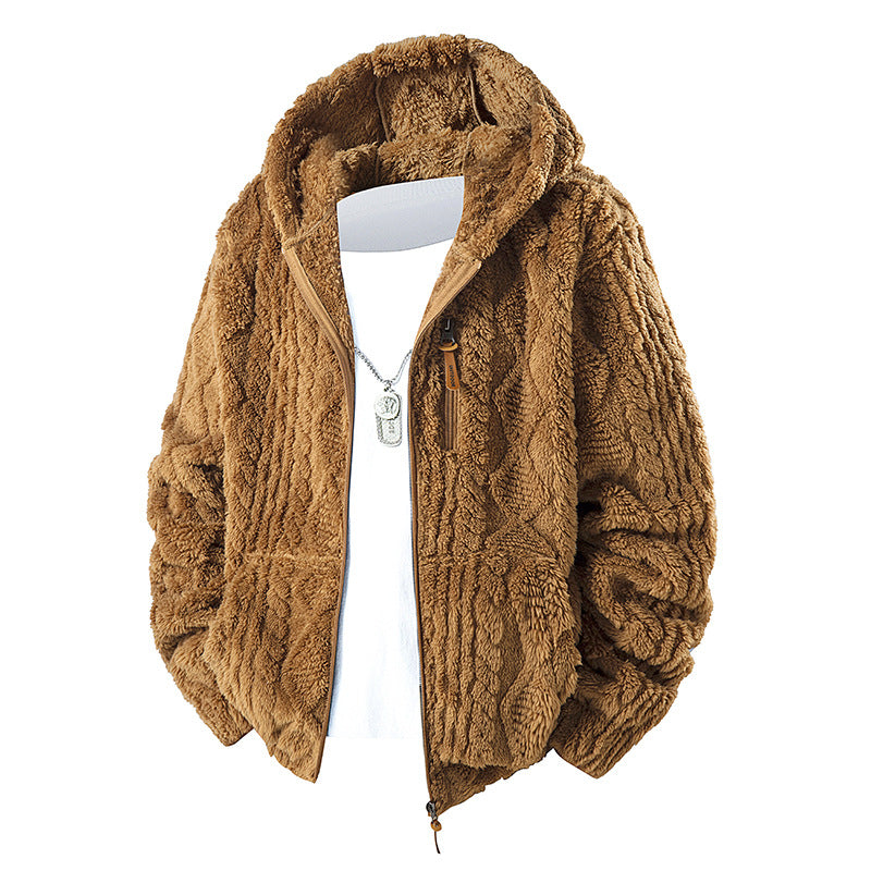 Men’s Hooded Fleece Zip-Up Jacket – Corduroy Casual Fit