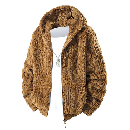 Men’s Hooded Fleece Zip-Up Jacket – Corduroy Casual Fit