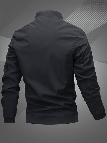 Men’s Letter Embroidered Bomber Jacket – Sporty Casual Streetwear
