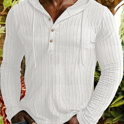 T-shirt Henley à capuche pour homme – Pull à capuche décontracté texturé à manches longues et cordon de serrage