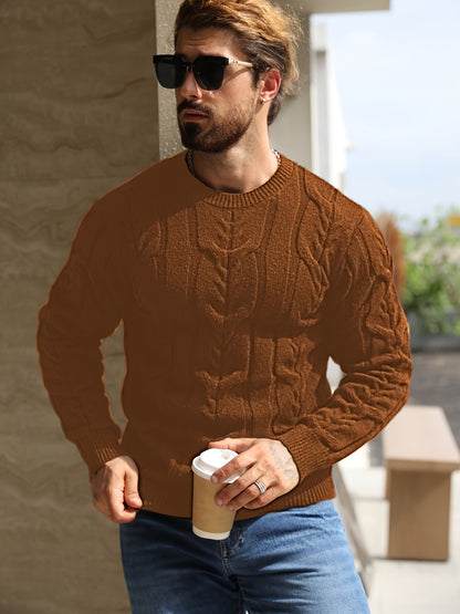 Suéter de punto a rayas para hombre – Suéter suave con cuello redondo y ribete acanalado