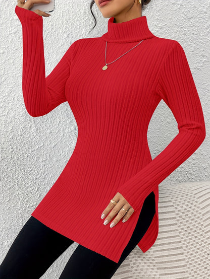Haut élégant à col roulé pour femme – Tricot doux à manches longues et col montant