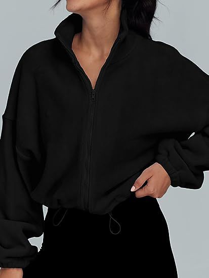 Women’s Polar Fleece Zip Jacket – Stand Collar Casual Sportswear