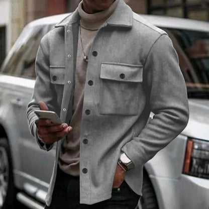Loom & Soul Men’s Winter Fleece Lapel Jacket – Slim Fit Single-Breasted Coat