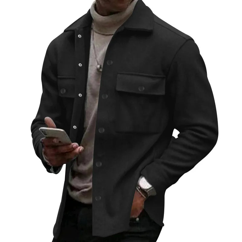 Loom & Soul Men’s Winter Fleece Lapel Jacket – Slim Fit Single-Breasted Coat