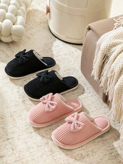 Bow Plush Home Slippers – Cozy Soft Comfort Slides