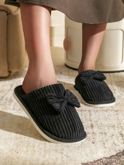 Bow Plush Home Slippers – Cozy Soft Comfort Slides