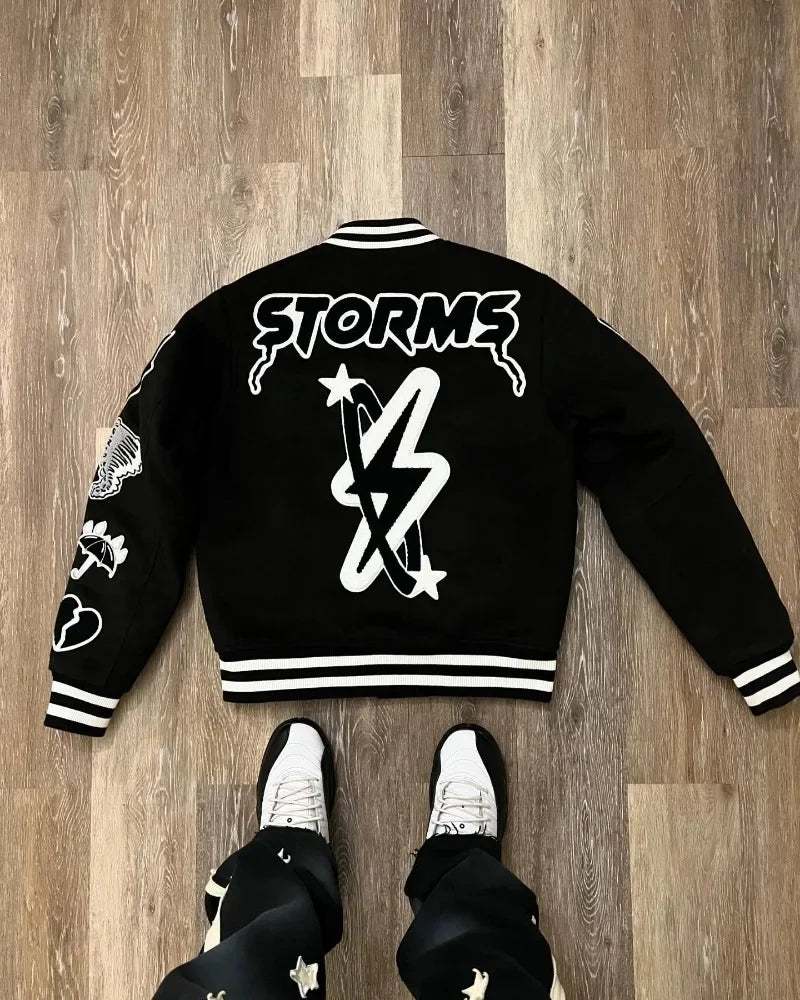 Loom & Soul Gothic Y2K Embroidered Jacket – Oversized Hip-Hop Motorcycle Coat