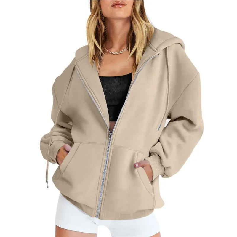 Women’s Casual Zip Up Hoodie with Pockets – Autumn Winter Fashion Jacket