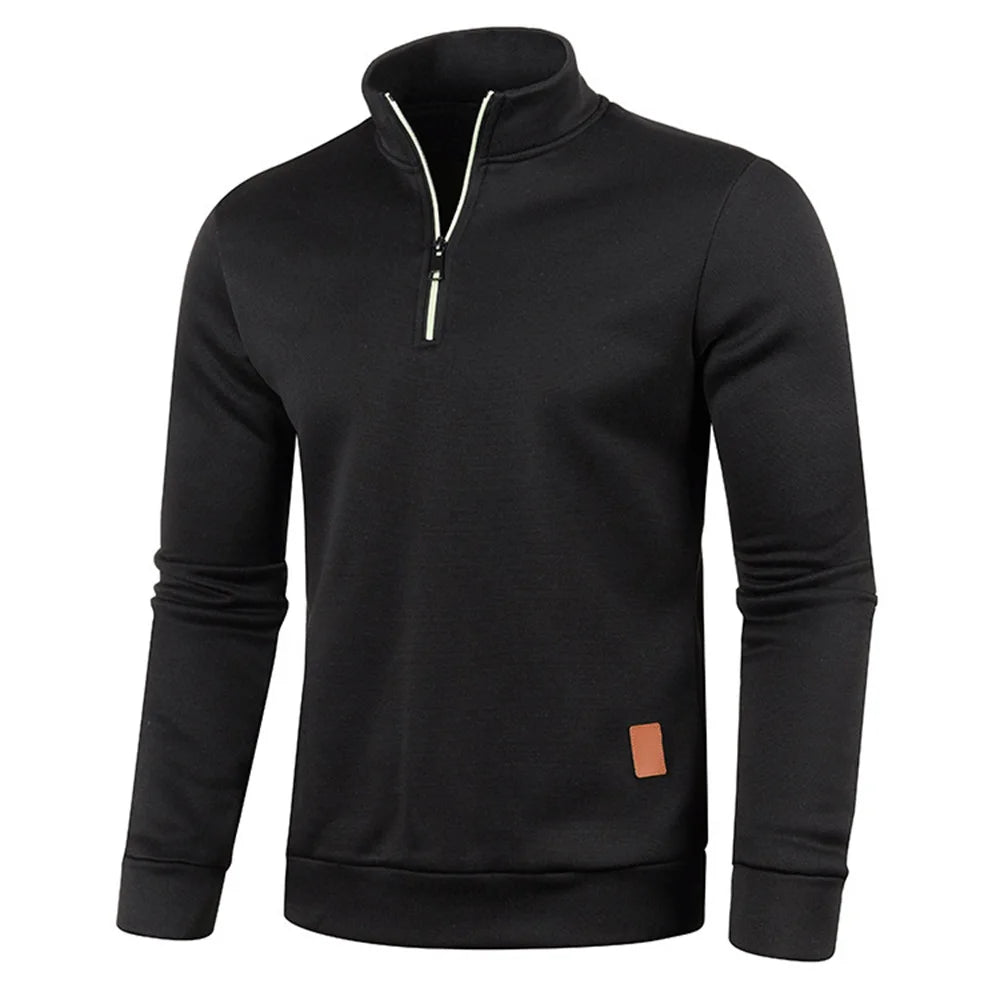 WHWR Men’s Long Turtleneck Zip Pullover Hoodie – Casual Spring & Autumn Sweatshirt