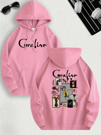 CoralineDream™ Fleece Hoodie – Cozy Cartoon-Inspired Pullover for Bold Souls