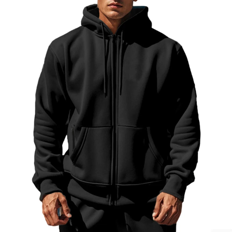 Sweat à capuche zippé en molleton pour homme – Confort doux Manches longues Sport