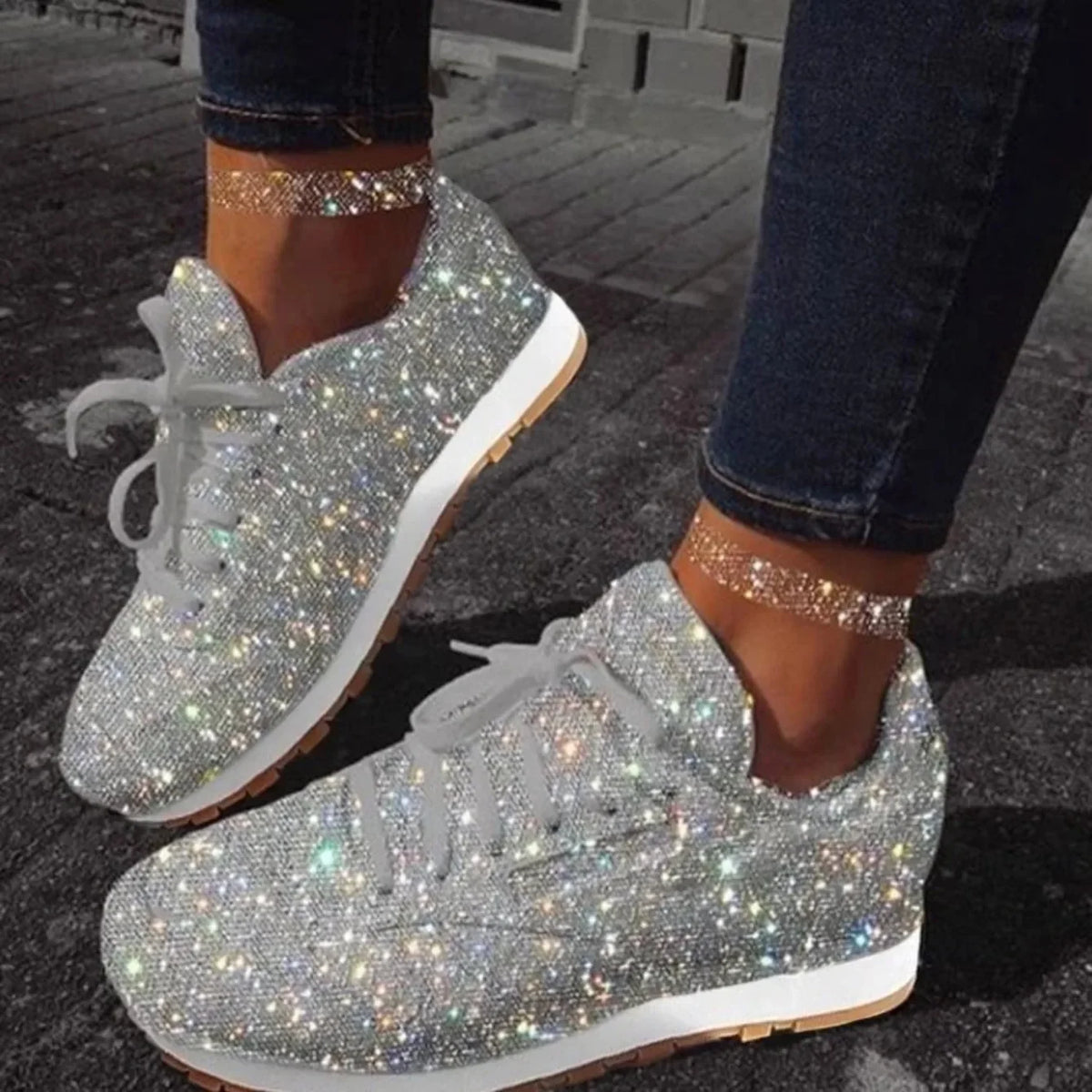 Lunara™ 2024 Bling Mesh Platform Sneakers – Lightweight Casual Lace-Up Shoes for Women