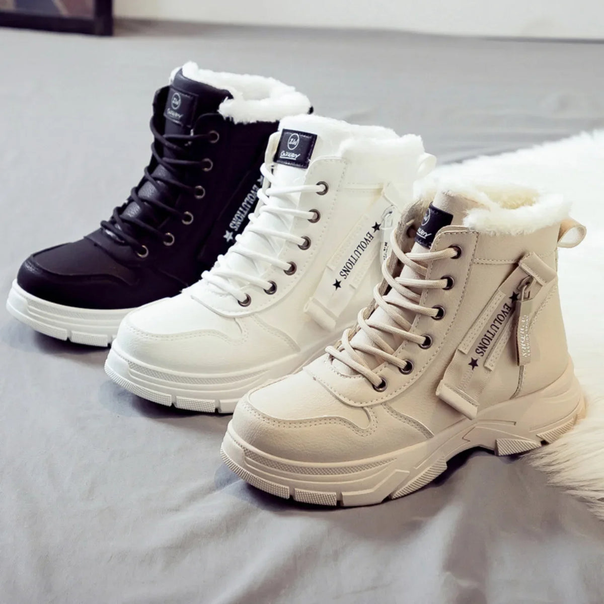 Loom & Soul Women’s Winter Snow Boots – Warm PU Mid-Calf Platform Boots
