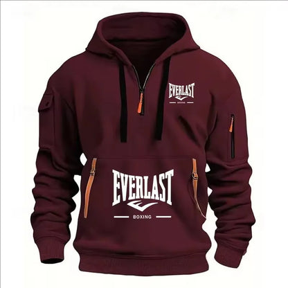 Sweat à capuche zippé en molleton imprimé pour homme – Décontracté, style streetwear, pour le printemps et l'automne