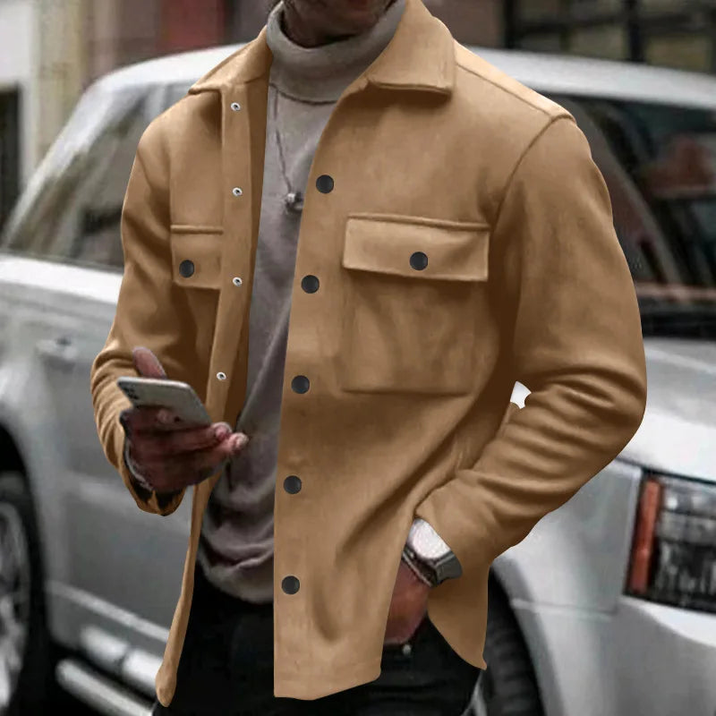 Loom & Soul Men’s Winter Fleece Lapel Jacket – Slim Fit Single-Breasted Coat