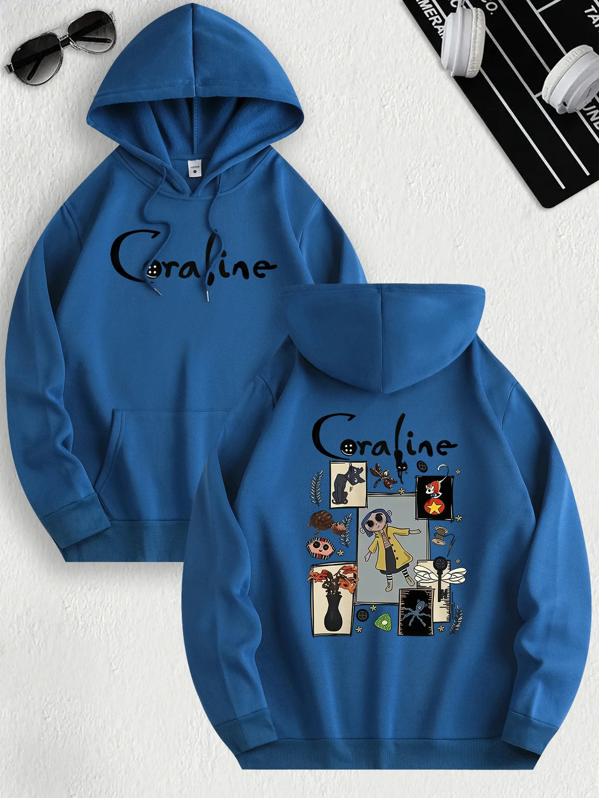 CoralineDream™ Fleece Hoodie – Cozy Cartoon-Inspired Pullover for Bold Souls