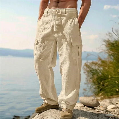 Pantalon cargo ample en coton et lin pour homme Loom & Soul – Pantalon de plage décontracté