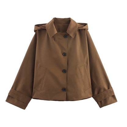 Veste à revers et capuche EleganceEase™ – Style automnal intemporel, confiance sans effort