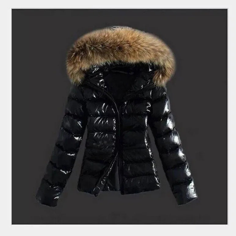Loom & Soul Women’s Faux Leather Jacket – 2025 Fur Collar Waterproof Winter Coat