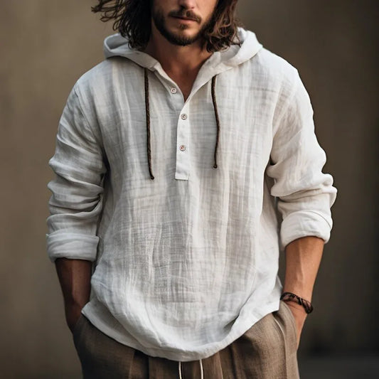 LIVE GREAT Men’s Linen Hoodie – Lightweight Casual Sweatshirt for Spring & Autumn