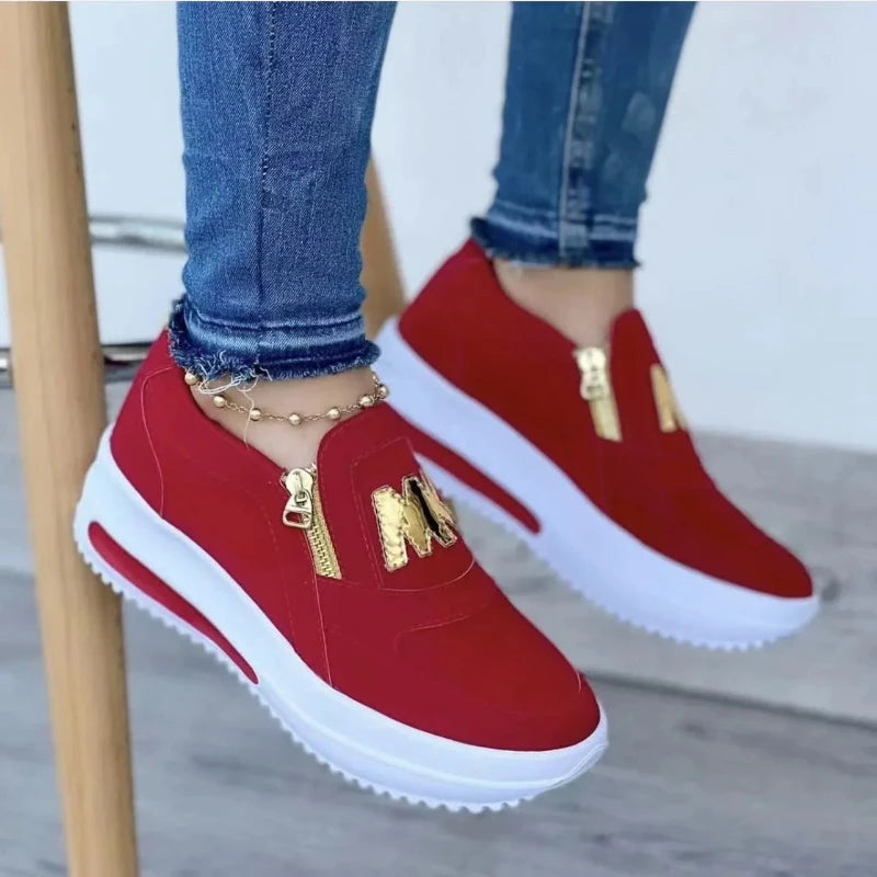 Baskets à glissière latérale pour femmes – Mocassins compensés légers en PU