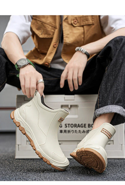 Men’s Waterproof PVC Rain Boots – Ankle Slip-On Anti-Slip Outdoor Work Shoes