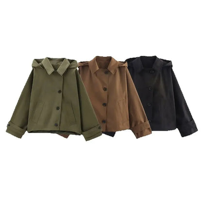 Veste à revers et capuche EleganceEase™ – Style automnal intemporel, confiance sans effort