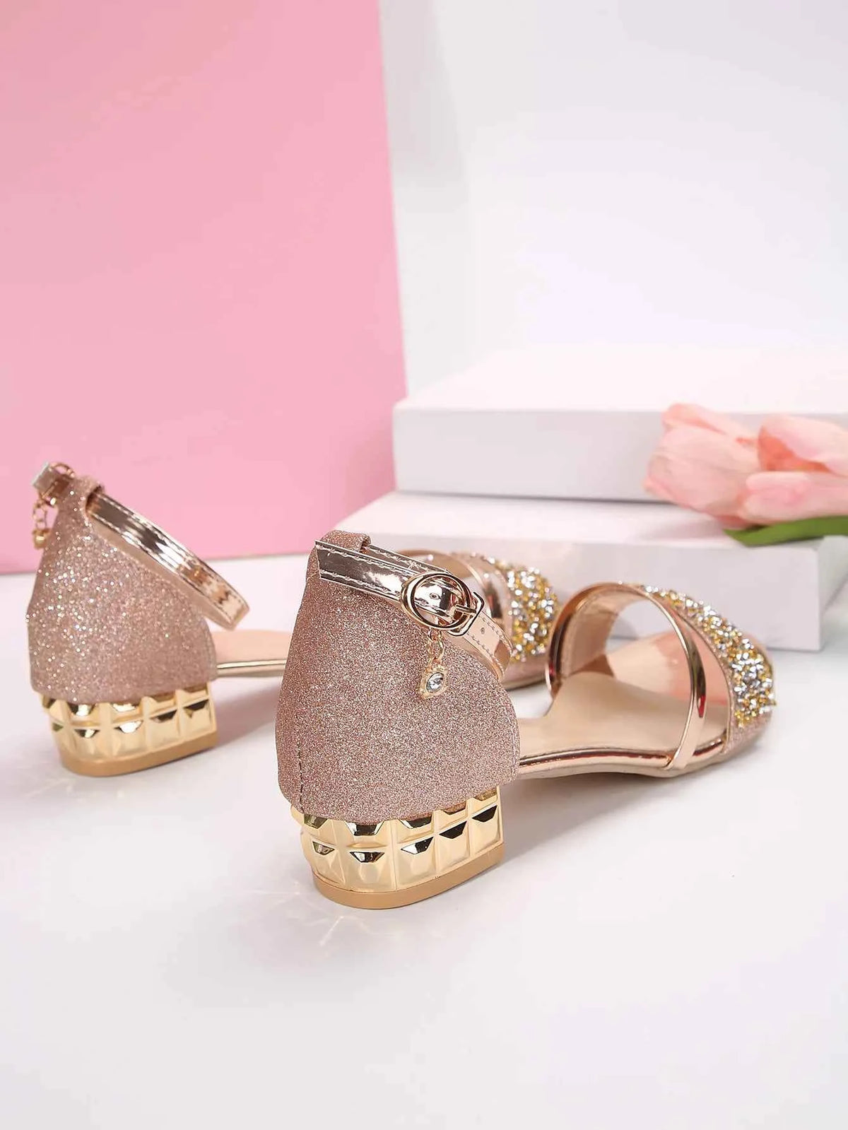 Luxe Gold & Silver Heeled Sandals – Elegant Open Toe Style
