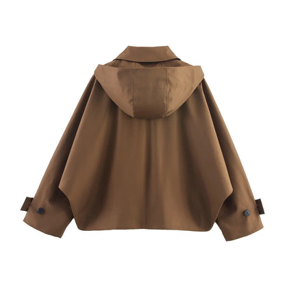 Veste à revers et capuche EleganceEase™ – Style automnal intemporel, confiance sans effort