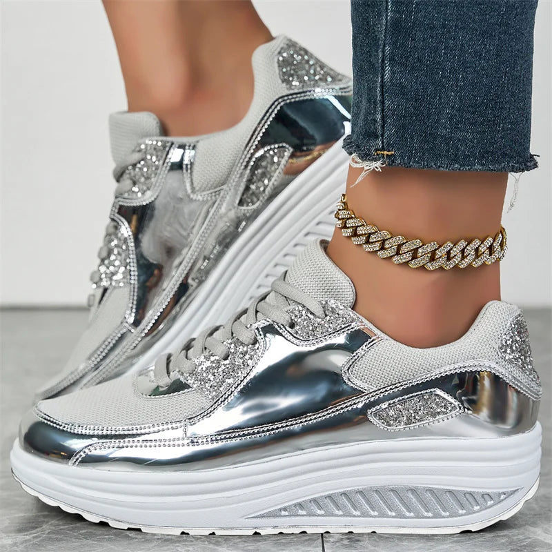 Loom & Soul Sequin Women’s Sneakers – Large Size Air Mesh Casual Comfort