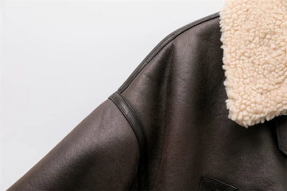 Loom & Soul Veste imitation peau lainée – Manteau d'hiver chaud ceinturé de style vintage pour femme