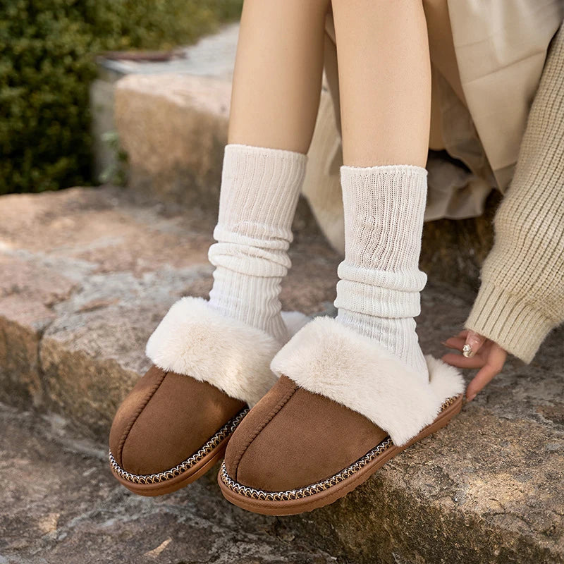 Chaussons d'hiver douillets Smile Popcorn™ – Claquettes d'intérieur chaudes en fausse fourrure pour femmes