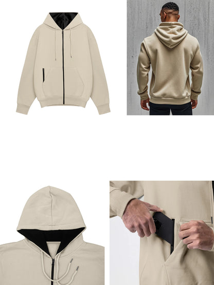 Sweat à capuche zippé en molleton pour homme – Confort doux Manches longues Sport