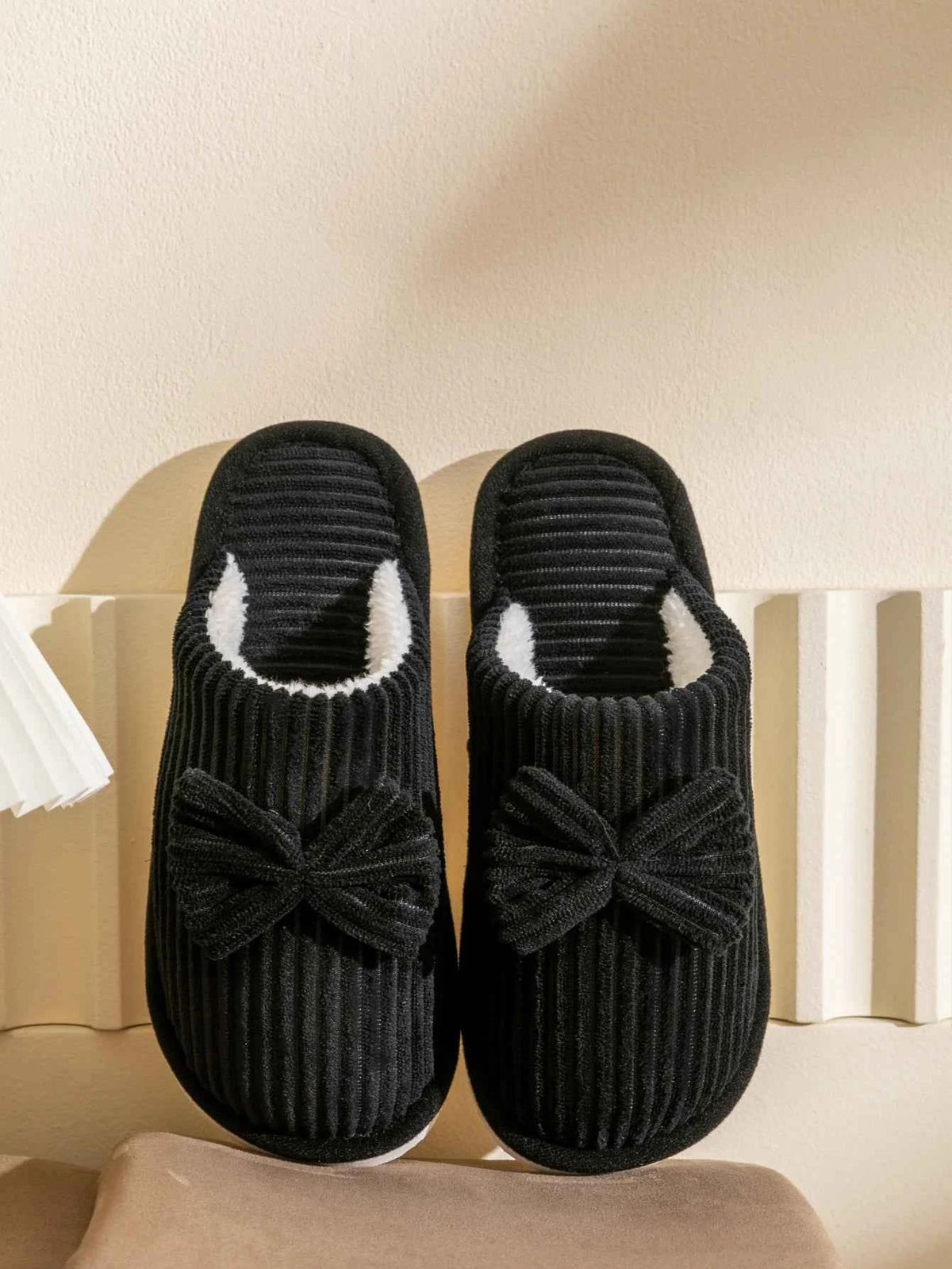 Bow Plush Home Slippers – Cozy Soft Comfort Slides
