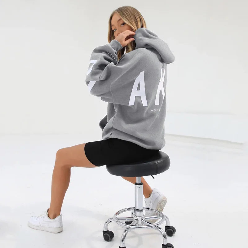Sweat-shirt à capuche décontracté imprimé pour femme – Coupe ample automne-hiver