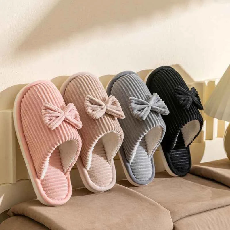 Bow Plush Home Slippers – Cozy Soft Comfort Slides