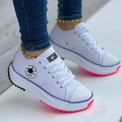 Loom & Soul 2025 Women’s Canvas Sneakers – Classic Lace-Up Flat Casual Shoes