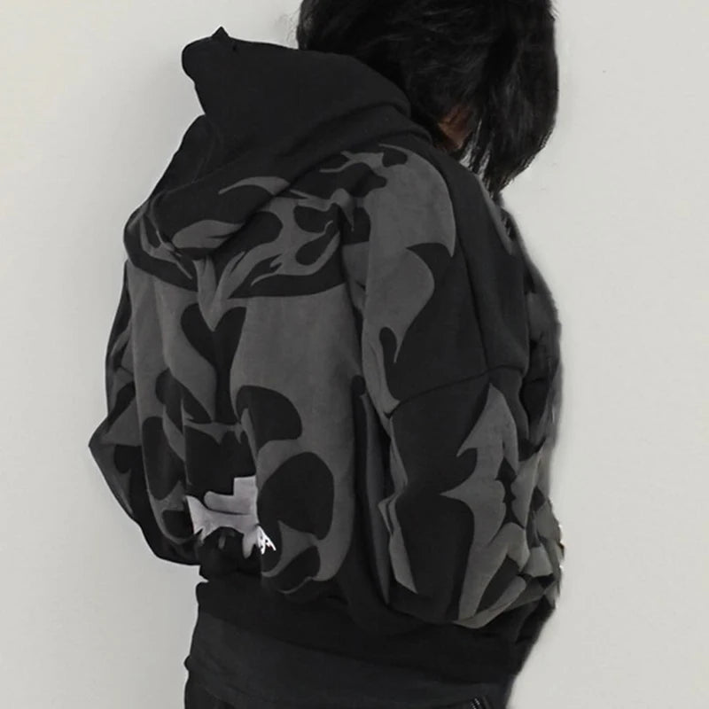 Sudadera con capucha Lipswag Geometric Zip – Sudadera casual con capucha urbana Y2K para hombre