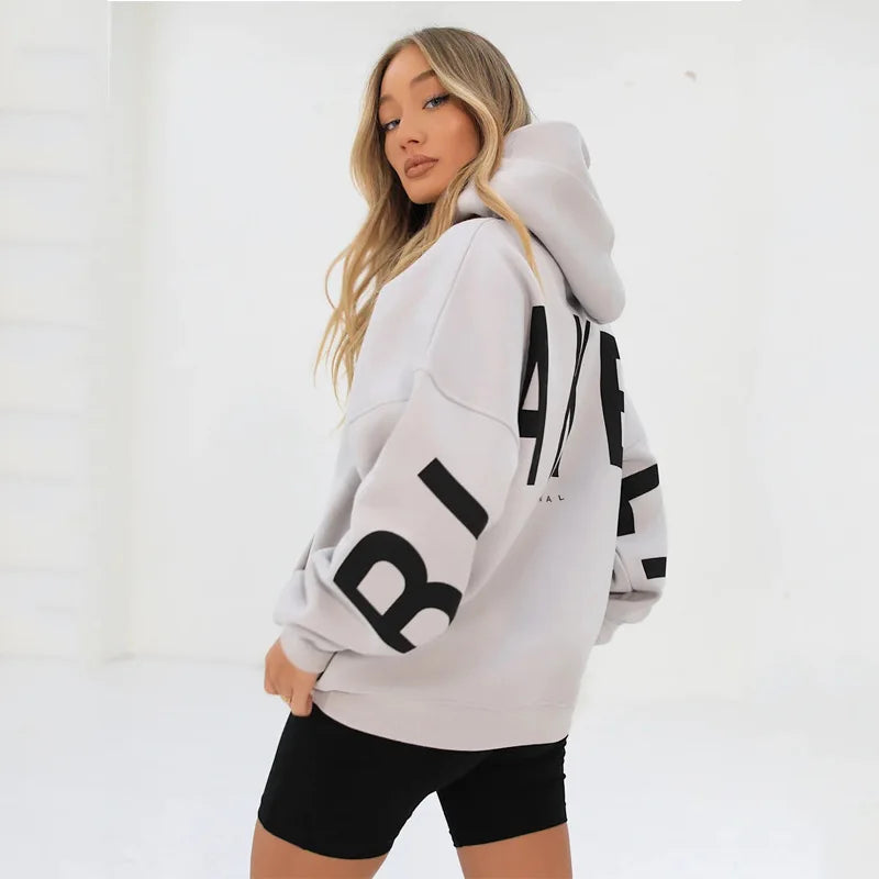 Sweat-shirt à capuche décontracté imprimé pour femme – Coupe ample automne-hiver