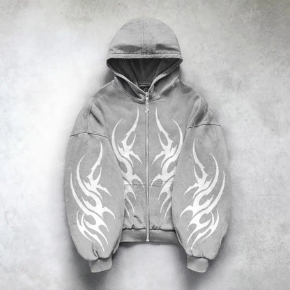Gothic Punk Oversized Zip Hoodie – Y2K Harajuku Streetwear Sweatshirt for Men